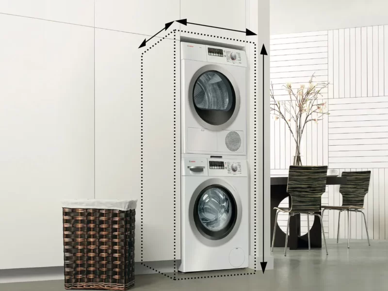 máy sấy chồng lên máy giặt tiết kiệm nhiều không gian hơn