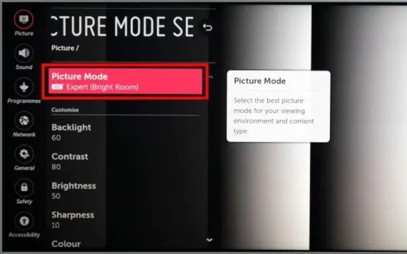 Chỉnh độ sáng tivi LG trong Picture Mode
