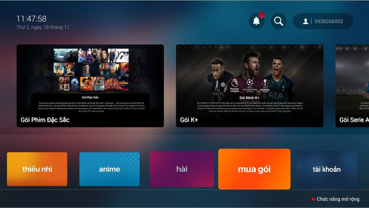 cách mua gói truyền hình fpt play trên tivi sony