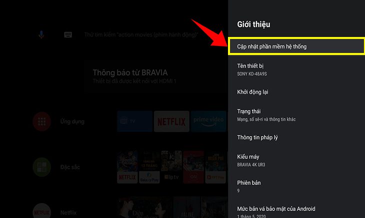 Nhấn vào cập nhật phần mềm hệ thống