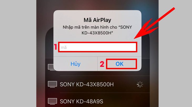 Nhập mật mã trên tivi vào điện thoại