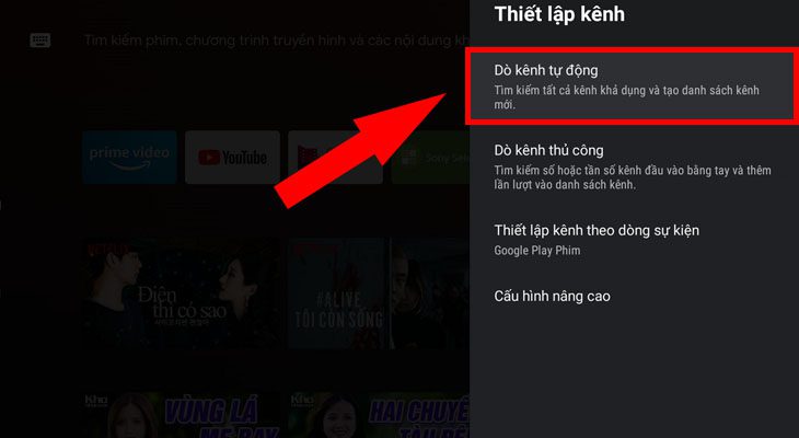 Chọn mục Dò kênh tự động.