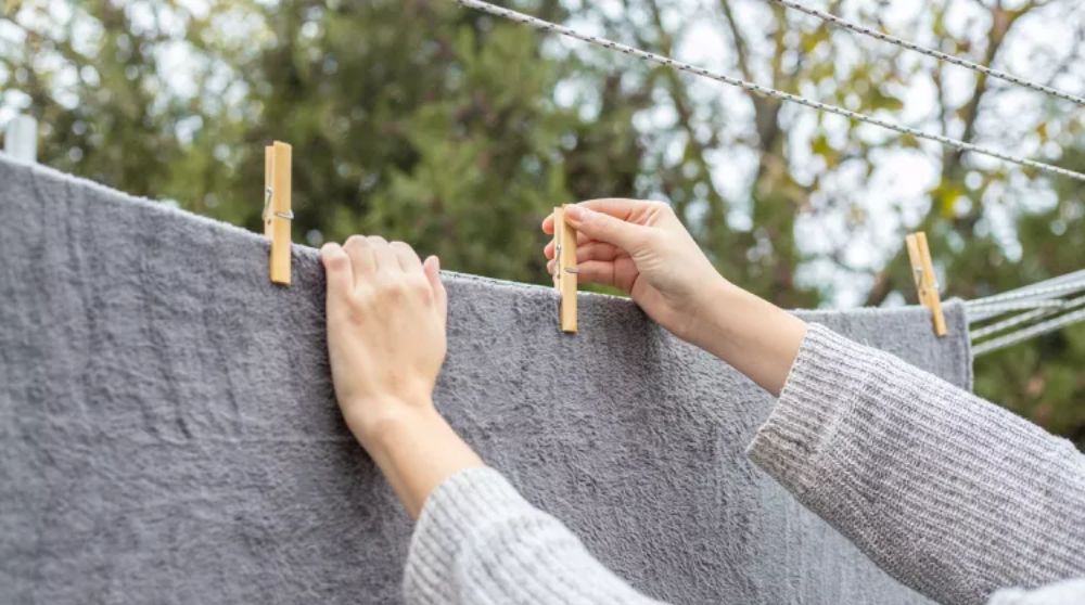 phơi khô chăn lông cừu