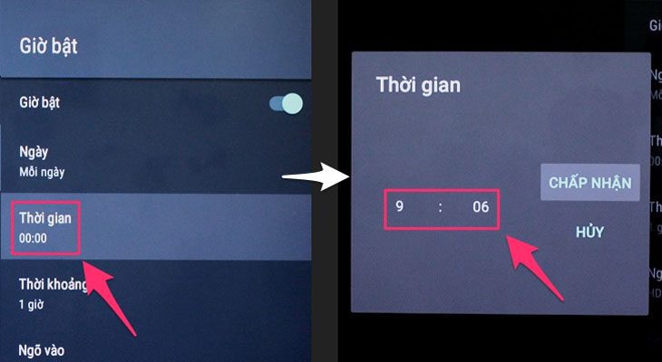 Hẹn giờ tắt, bật cho tivi Sony