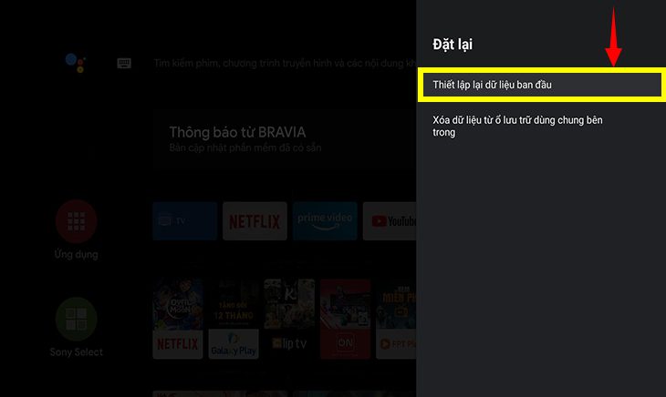 Chọn mục Thiết lập lại dữ liệu ban đầu