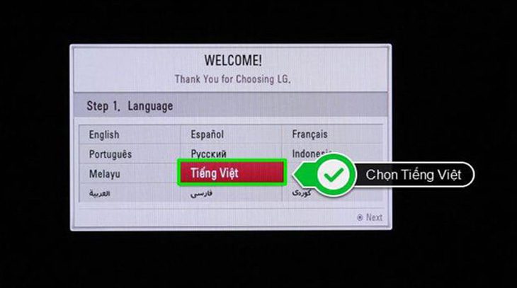 Bước 4: Sau khi khởi động lại, màn hình lập tức hiển thị chọn ngôn ngữ, chọn tiếng Việt > Nhấn chọn OK