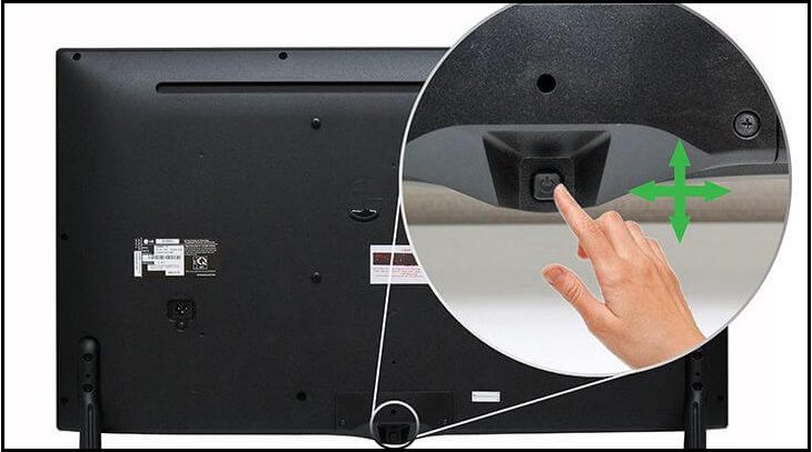 Bước 1: Nhấn vào nút cơ bên dưới phía sau tivi để vào giao diện cài đặt.