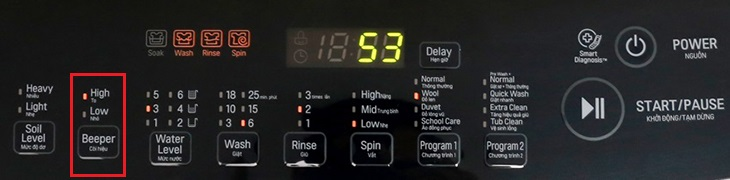 cài đặt âm báo trên máy giặt lg cửa trên