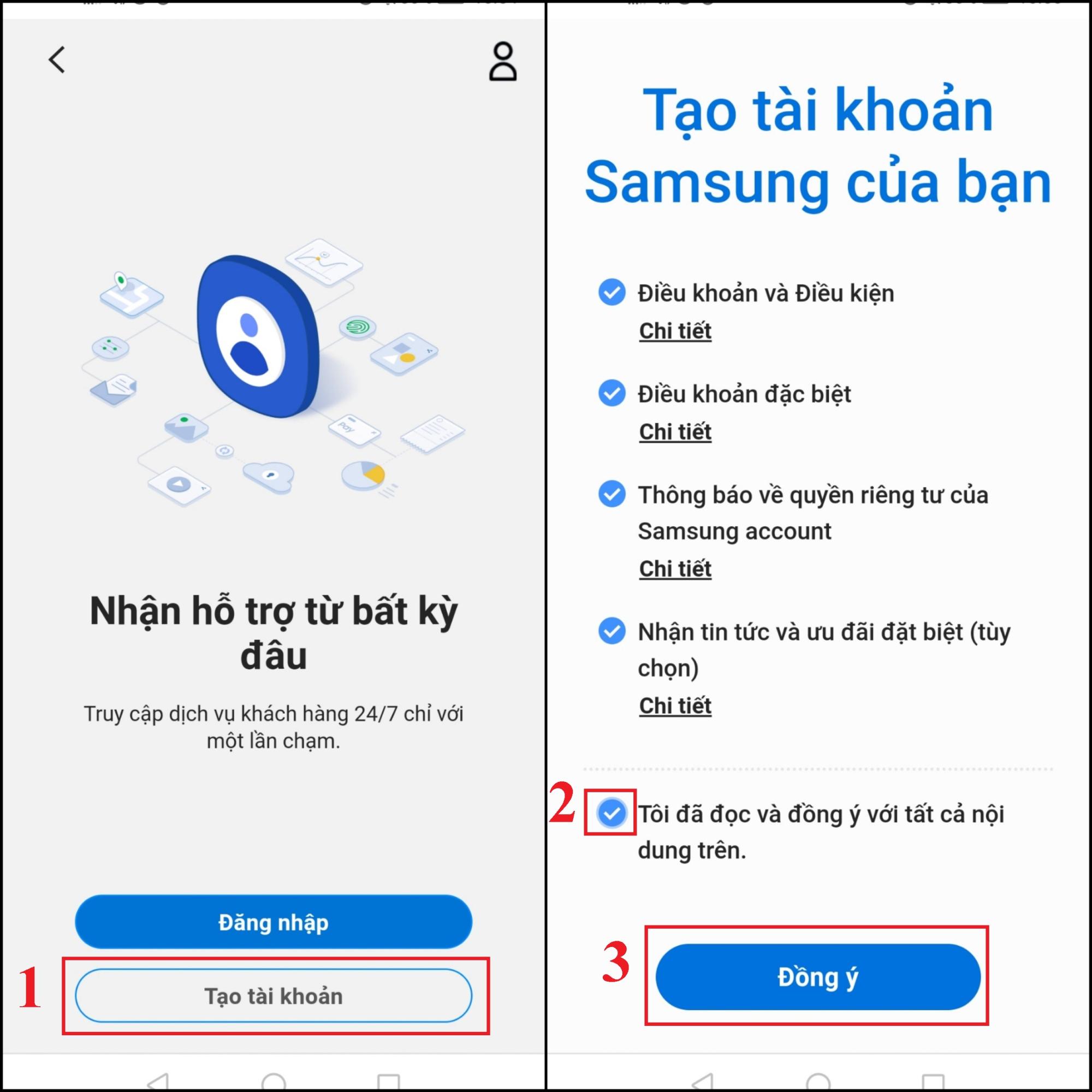 cách tạo tài khoản Samsung trên điện thoại