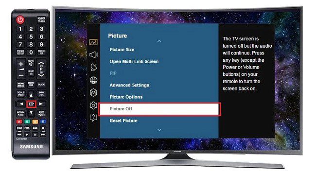 chọn Picture Off để tắt màn hình tivi samsung khi nghe nhạc