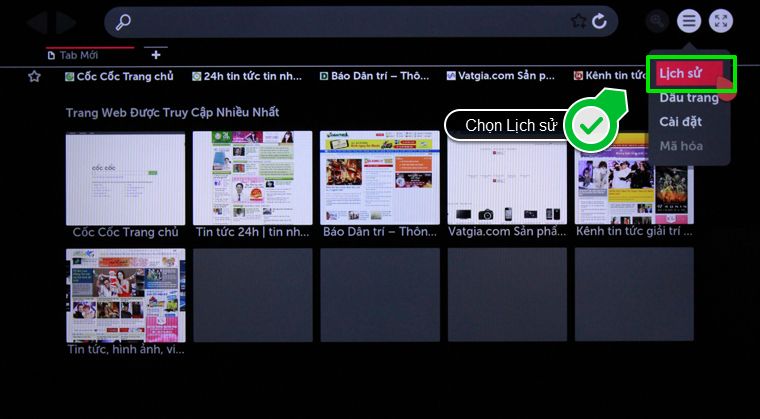 2. Các bước để có thể xóa nhanh chóng lịch sử trình duyệt web có trên Smart tivi LG chạy ứng dụng hệ điều hành WebOS