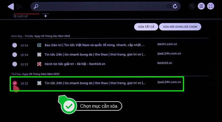 Nếu bạn muốn xóa từng mục lịch sử duyệt web: