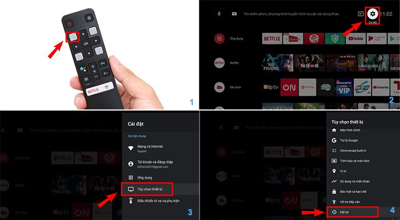 khôi phục cài đặt gốc trên Android tivi TCL sửa lỗi tivi bị mất màu bước 1 2