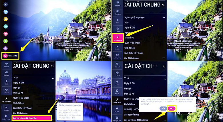 khôi phục cài đặt gốc trên Smart tivi LG 2019 sửa lỗi tivi bị mất màu