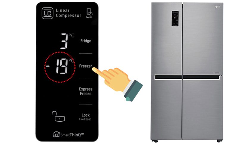 điều chỉnh nhiệt độ ngăn đá tủ lạnh LG bằng bảng điều khiển