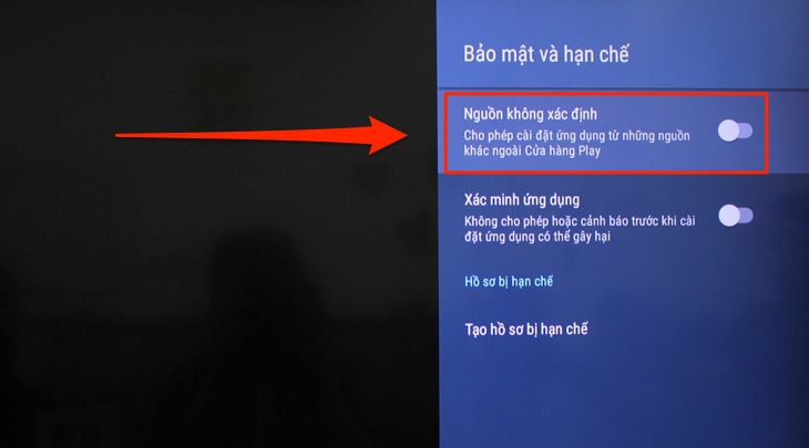 Mục Cài đặt trên Android tivi Sony