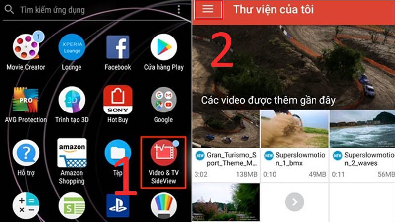 Vào ứng dụng Video & TV SideView và chọn vào biểu tượng 3 gạch