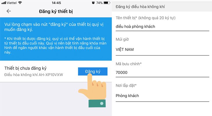 Đăng kí tên cho máy lạnh Sharp