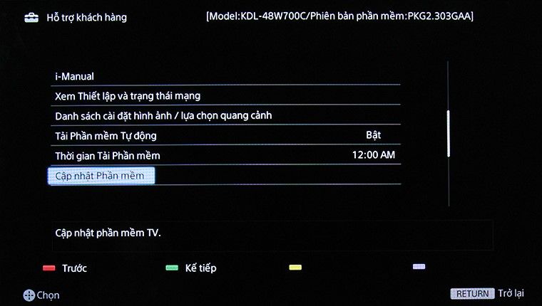 Bước 2: Cập nhật phần mềm mới