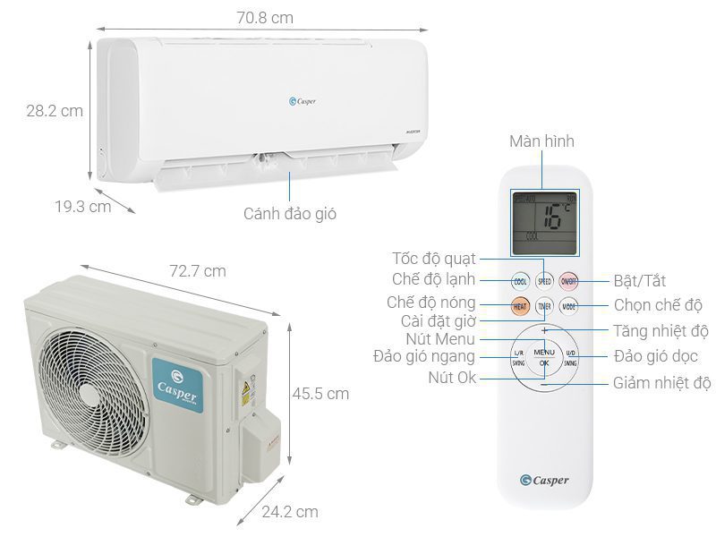 Kích thước cục nóng điều hòa Casper 9000