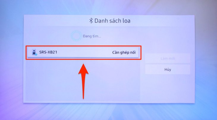 Khi tivi đã hiện tên amply, bạn chọn tên amply và chọn thêm Ghép đôi và kết nối để 2 thiết bị bắt đầu ghép đôi. Khi tivi đã hiện tên amply, bạn chọn tên amply và chọn thêm Ghép đôi và kết nối để 2 thiết bị bắt đầu ghép đôi.