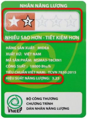 nhãn năng lượng điều hoà Midea