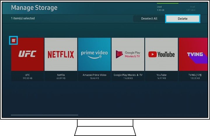 Cách sử dụng tính năng Chăm sóc Thiết bị để xóa ứng dụng trên tivi Samsung