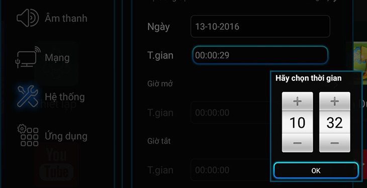 Tivi TCL không vào xem được Youtube do bị lỗi ngày giờ hệ thống