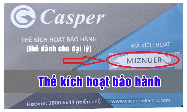 mã kích hoạt bảo hành Casper được in trên thẻ bảo hành đi theo máy