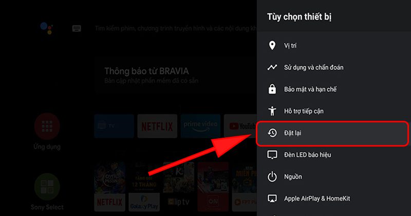 Chọn tùy chọn Đặt lại