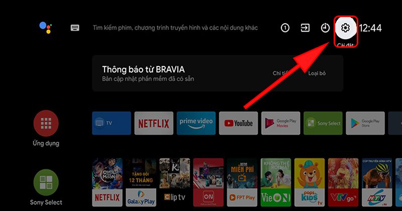 Chọn mục cài đặt trên màn hình