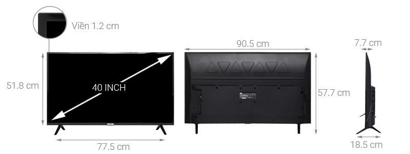 kích thước tivi 40 inch