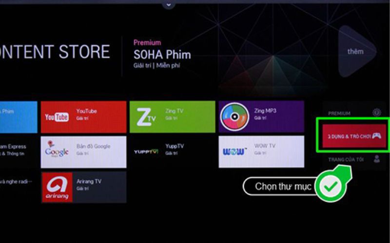Mục Ứng dụng và trò chơi trên tivi LG