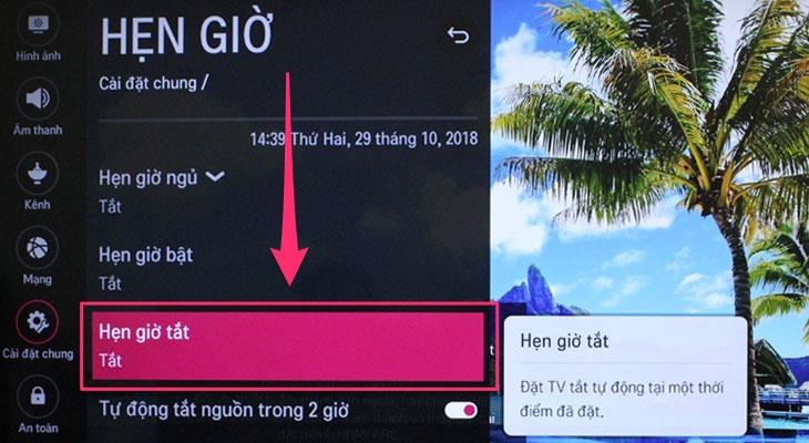 Chọn "Hẹn giờ tắt